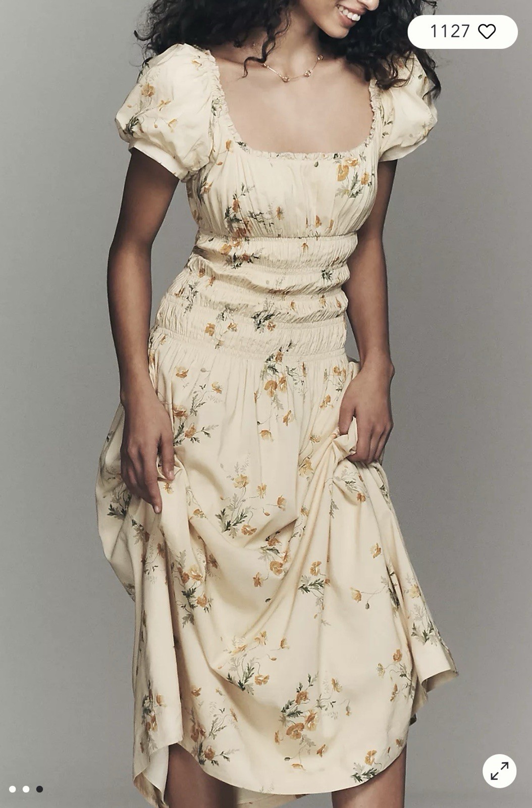 Reformation Ivory Yellow Cottage Core Floral Puff Sleeve Midi Dress Whimsical M