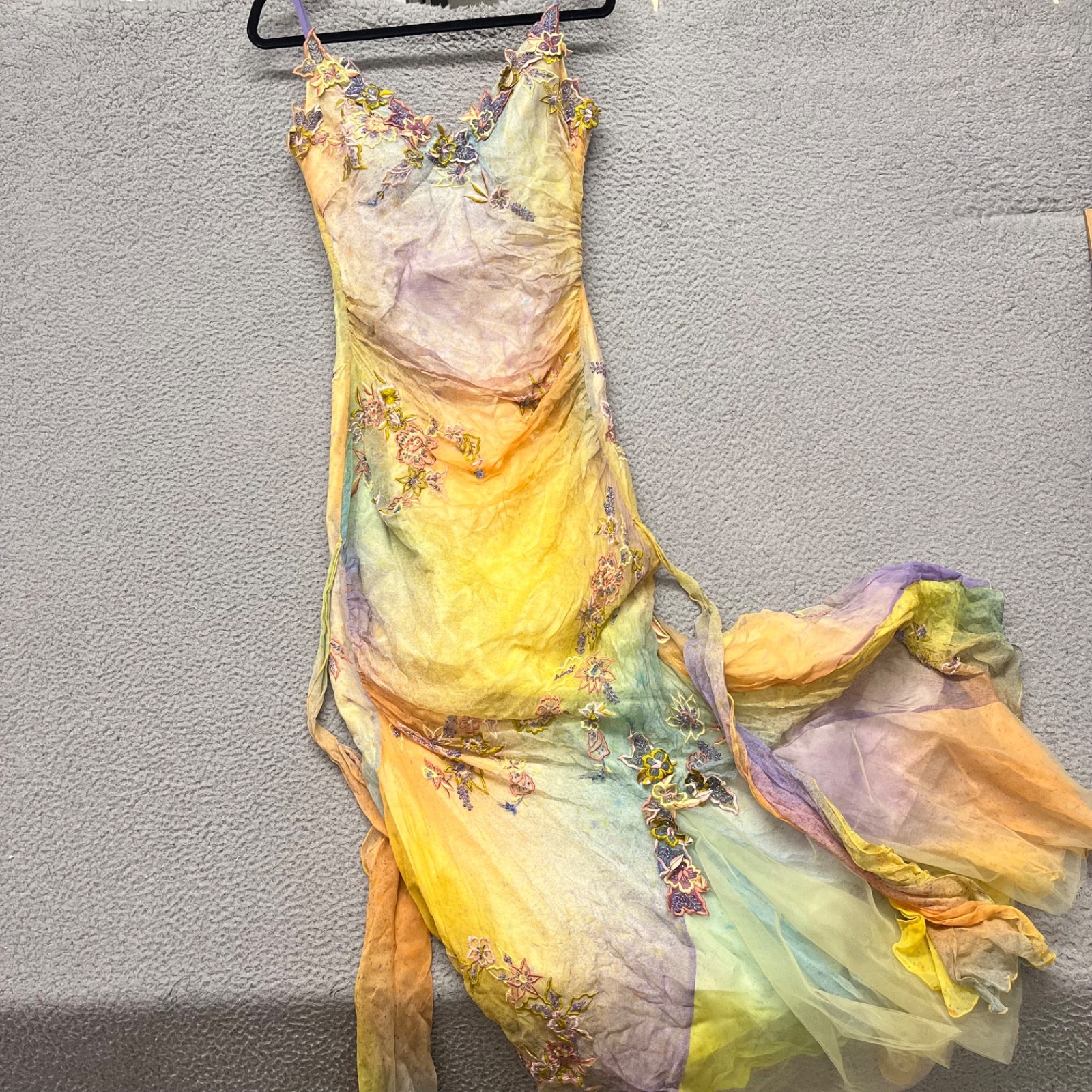 Y2K Fairy Mermaid Silk Dress Womens 6 Floral Embroidered Goddess Whimsical