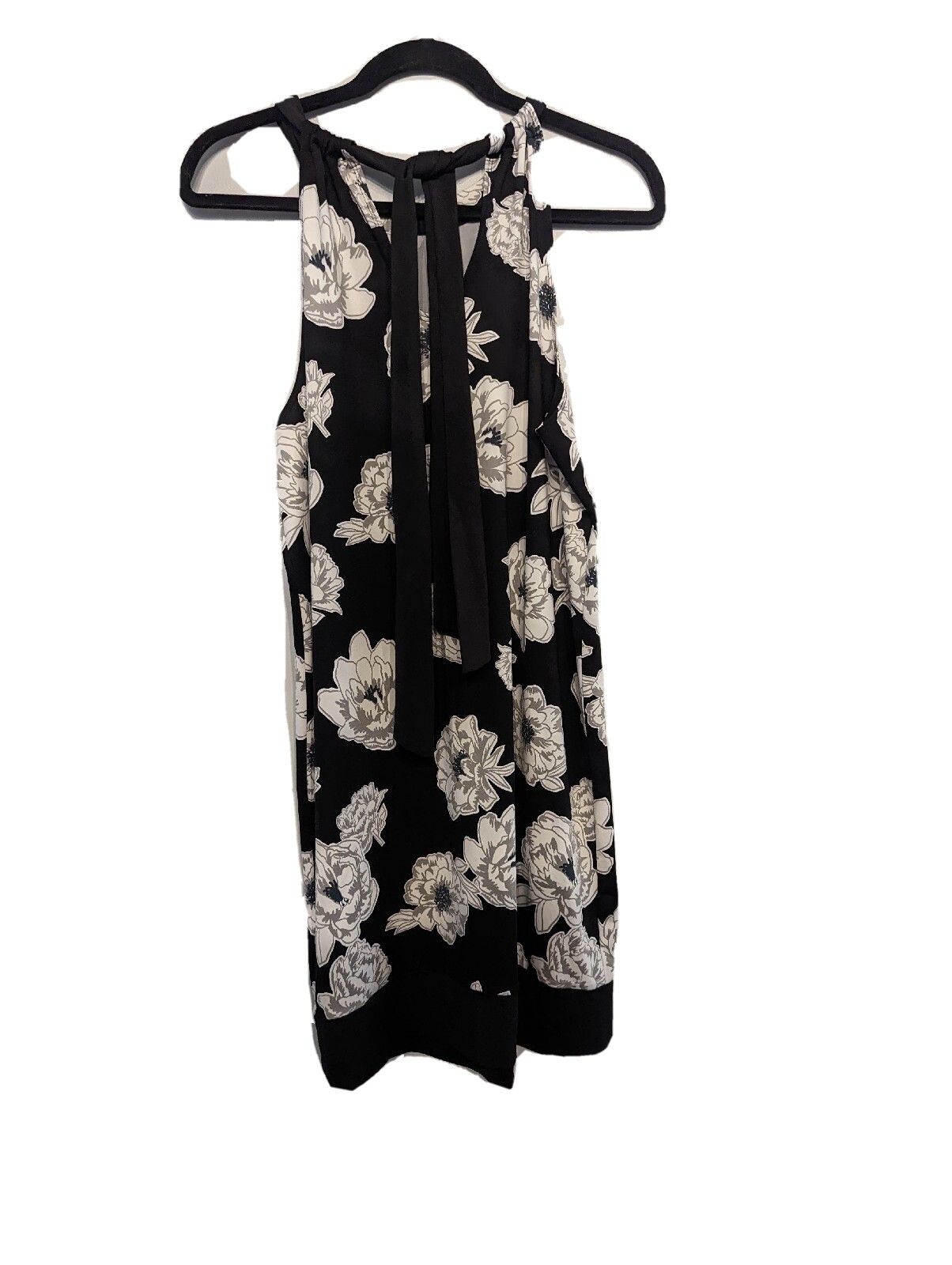 Mud Pie Black/White/Grey Floral Stretch Halter Behind Neck Tie Shift Dress L