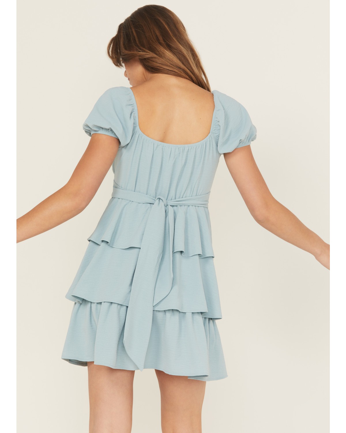 Originality Women's Solid Puff Sleeve Mini Dress – E0893W039JI-BLUE