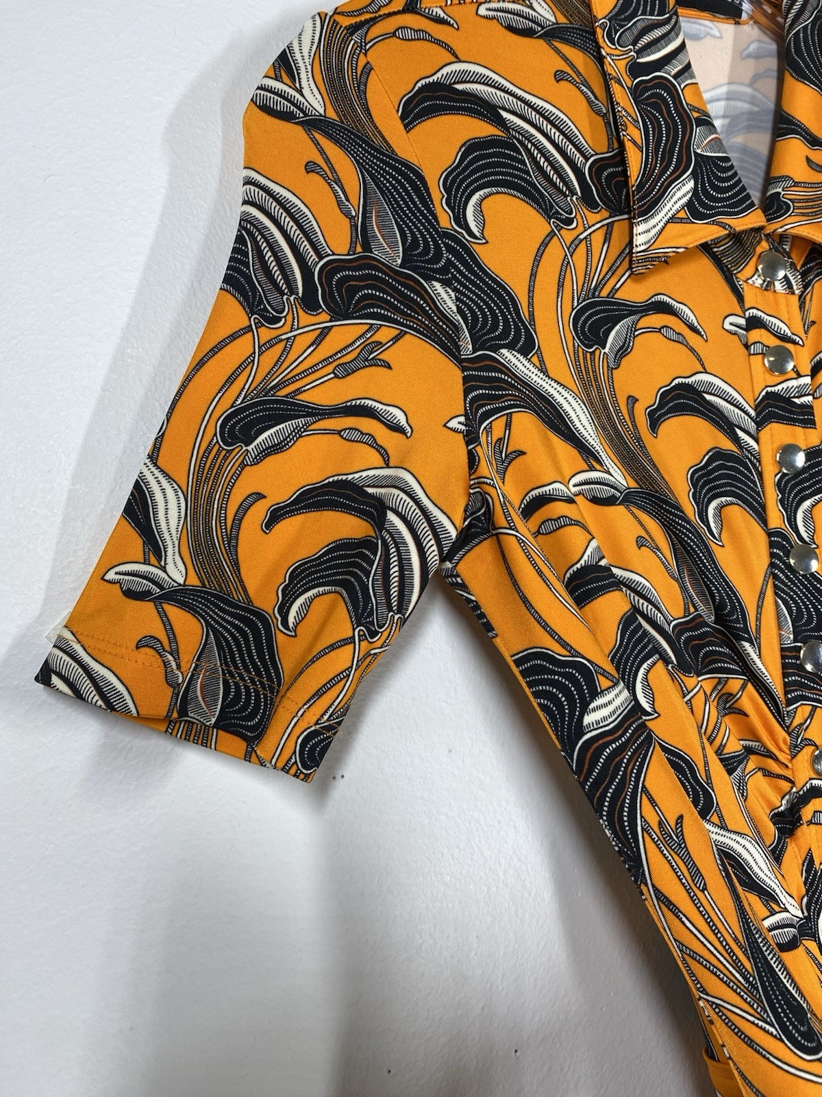 PACO RABANNE Orange Flower Printed Short Sleeve Collared Maxi Dress Size 38 NSC