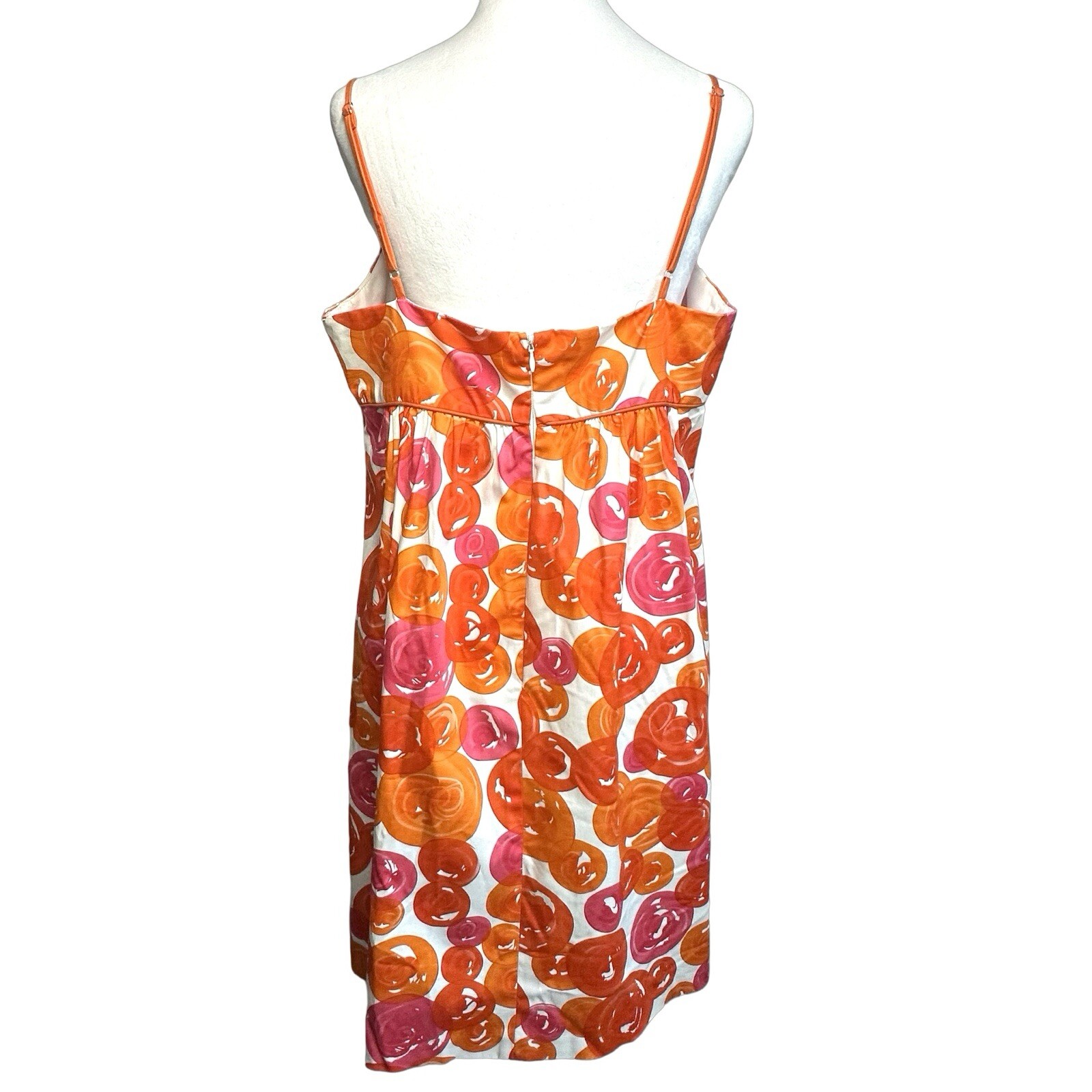 Signature London Style Spaghetti Strap Orange Pink Bubbles Dress Sundress Sz 14