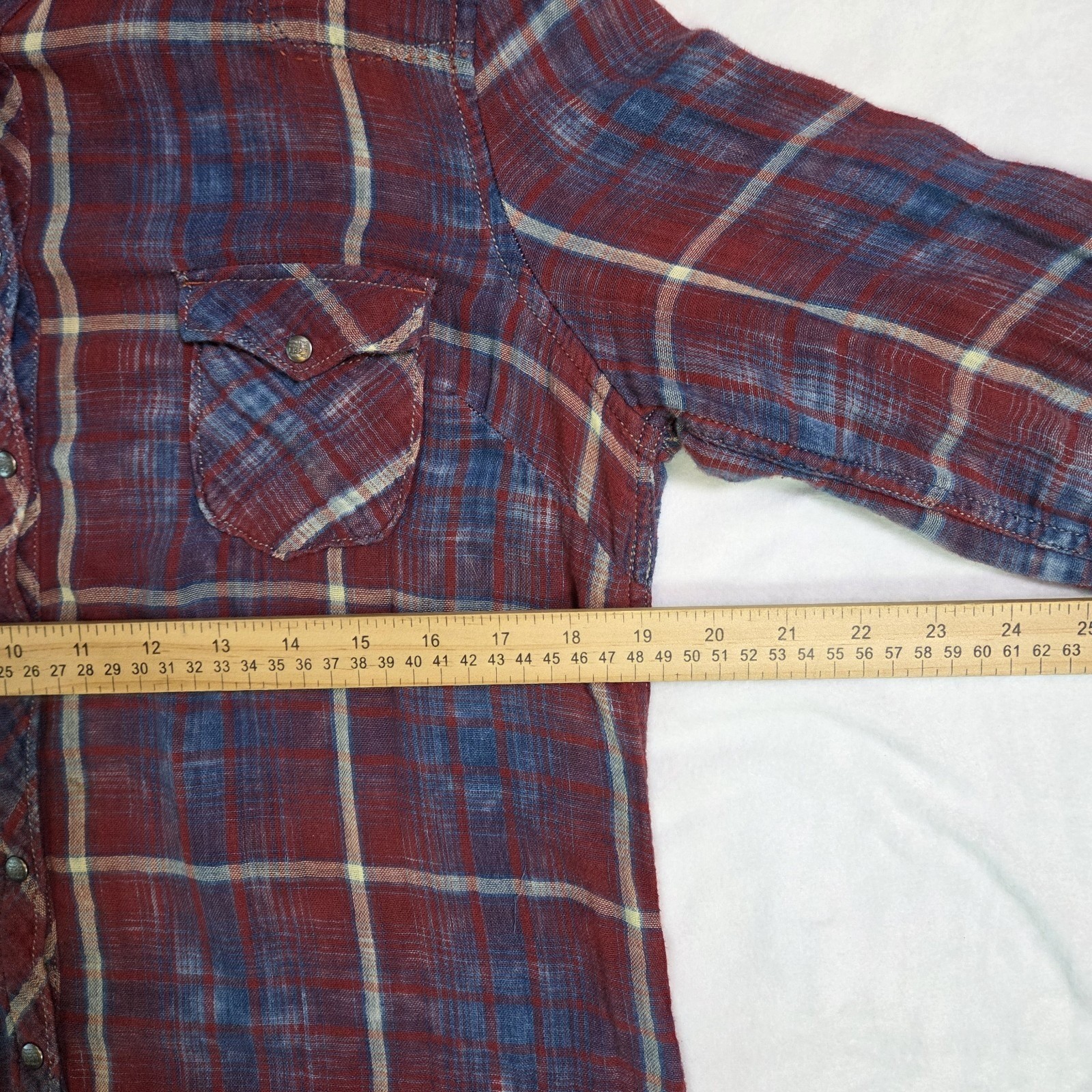 Ryan Michael Indigo Plaid Cotton Gauze Western Snap Front Shirt Dress Medium