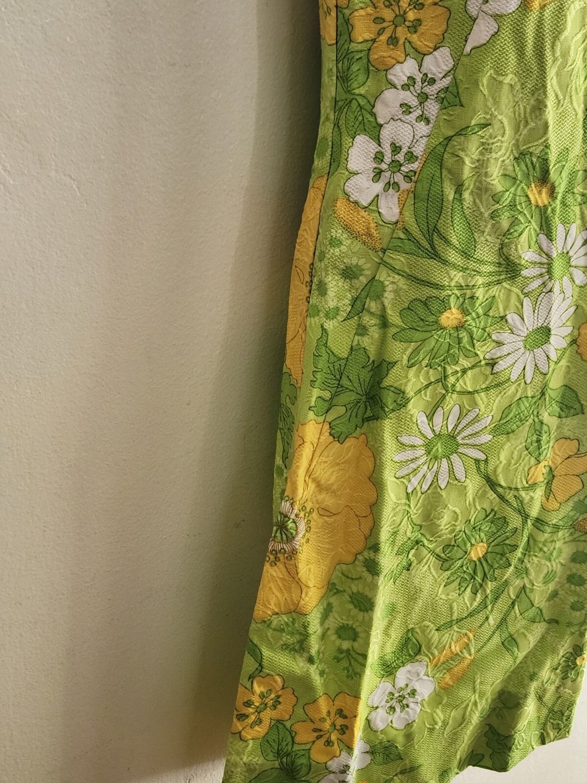 Vintage 60s Handmade Retro Twiggy Green/Yellow Flower Power Women’s Mini Dress S