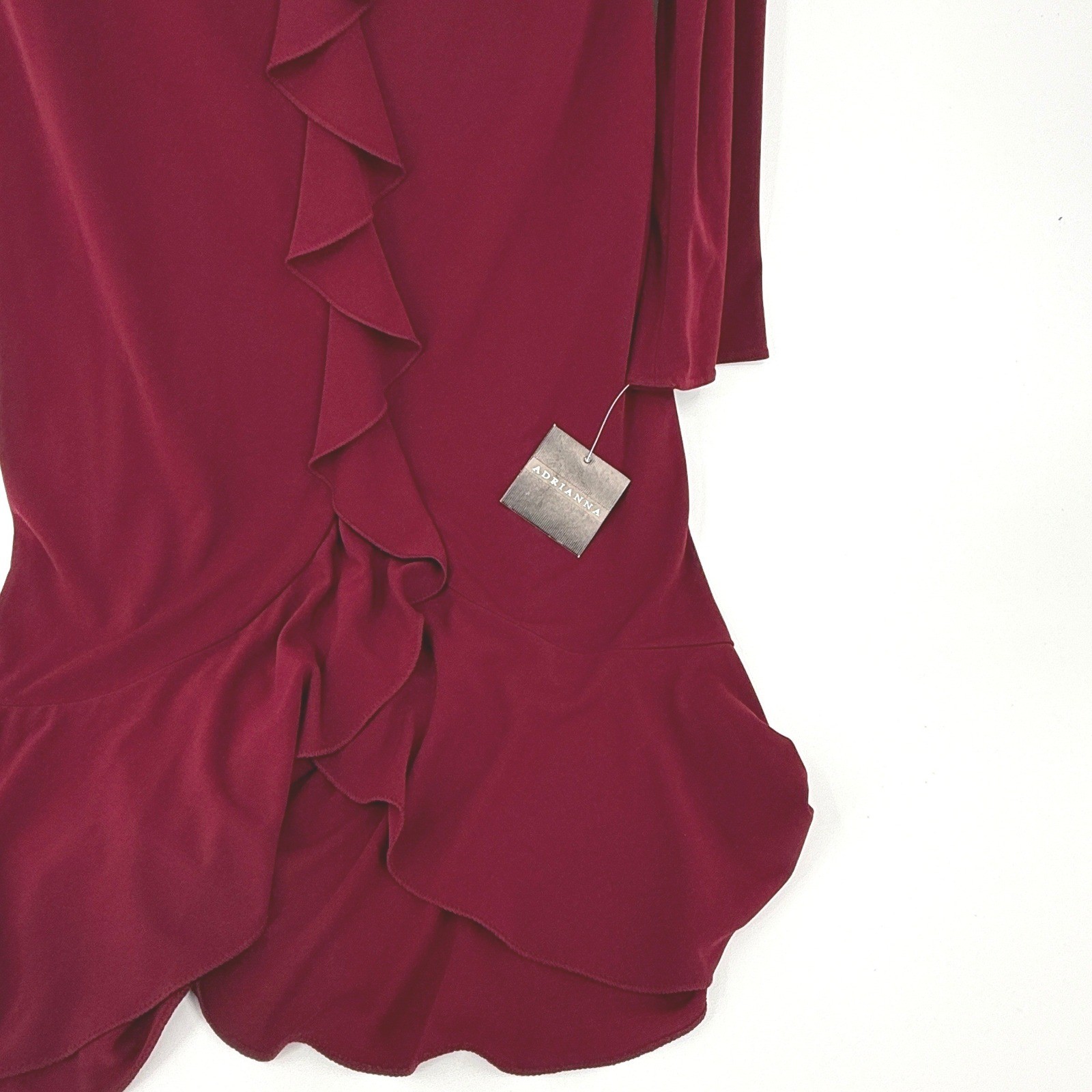 NWT Adrianna Papell Burgundy Red Ruffle Front V-Neck Long Sleeve Dress Size 8