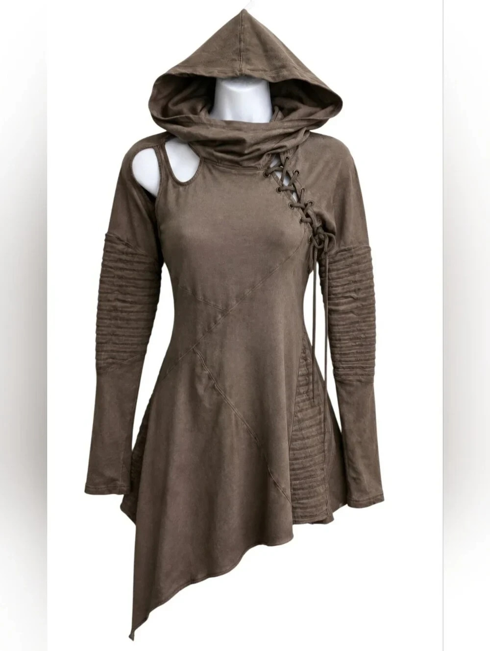 0142 Dollskill Darker Wavs Hooded Lace-Up Dress Warrior Earthen Brown Small