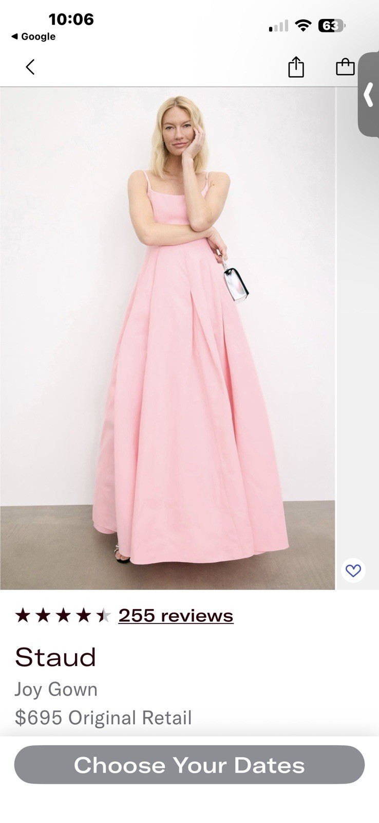 Staud Joy Gown Pink Pleated A-Line Maxi Dress Scoop Neck Sz 8 Event Gown Barbie