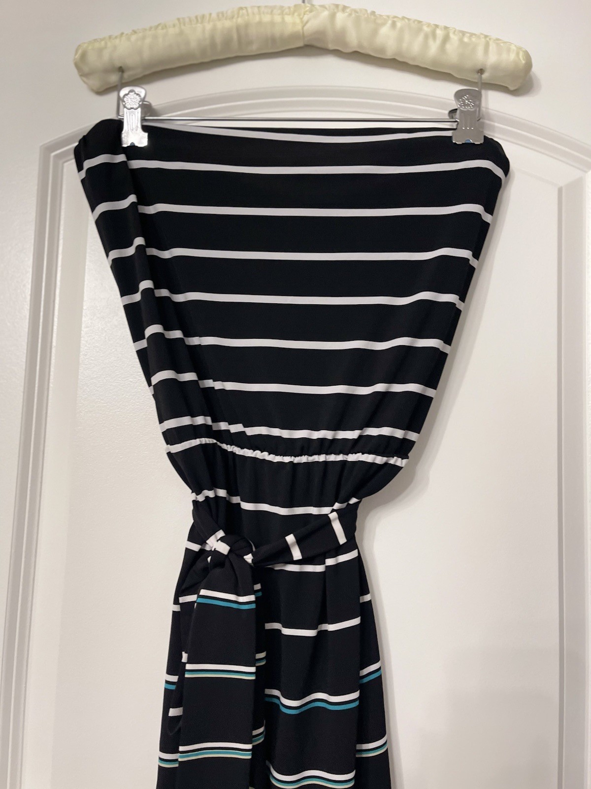 White House Black Market Liquid Knit Striped Strapless Belted Dress Size S Boho