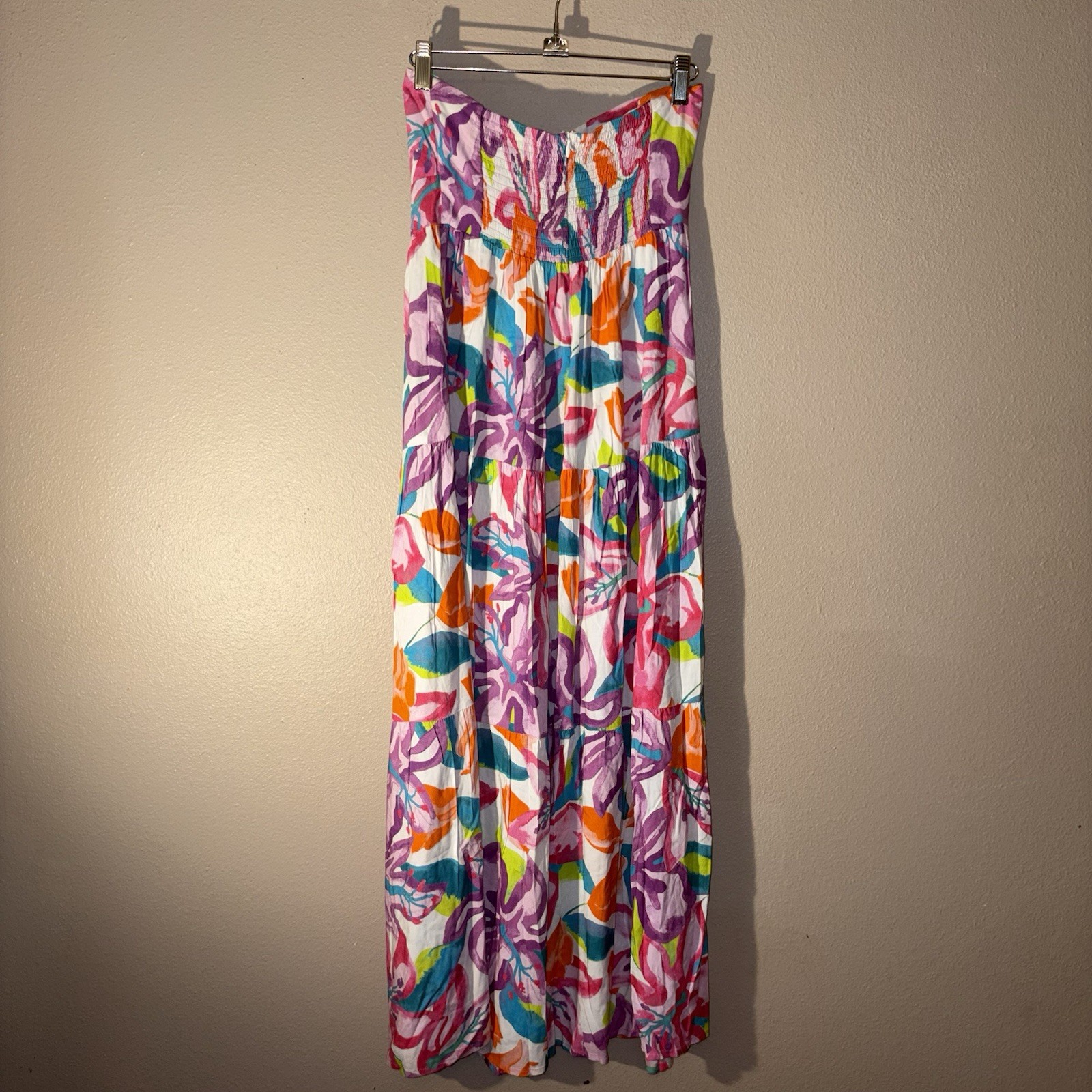 Kenny Flowers Tropical Floral Print Strapless The Kona Bandeau Maxi Dress XS
