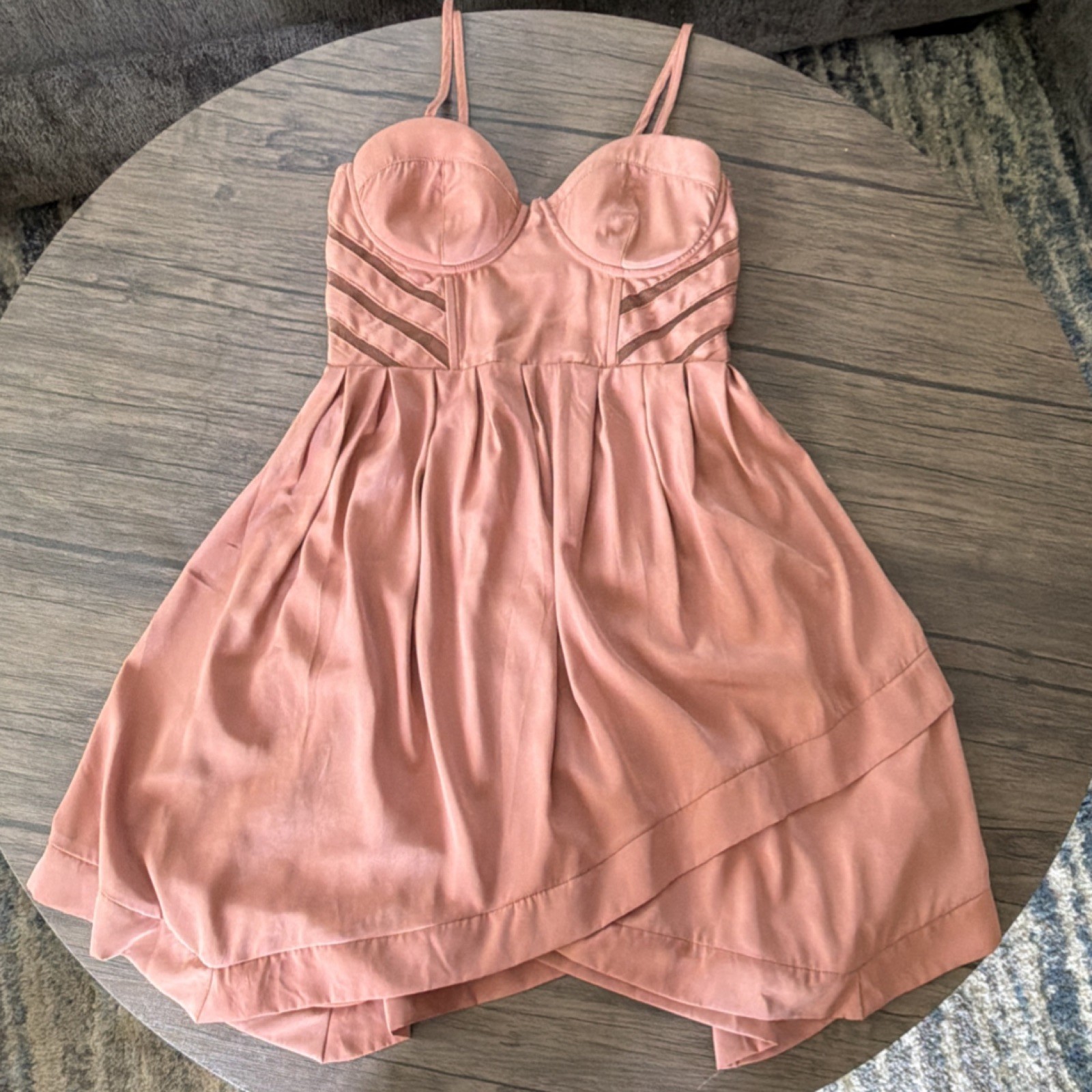 Everly Pink Satin Mesh Strappy Mini Dress Sleeveless Sweetheart Short S