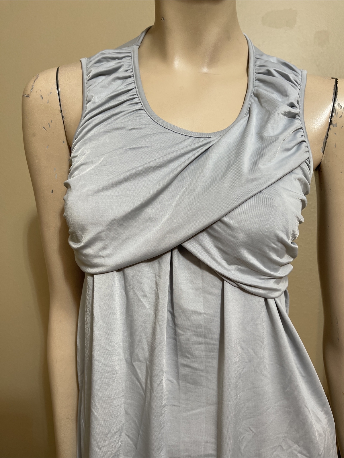 Women’s Blue Grey Polyester Casual Summer Tied Ruffles Mini Size L Blouse Dress