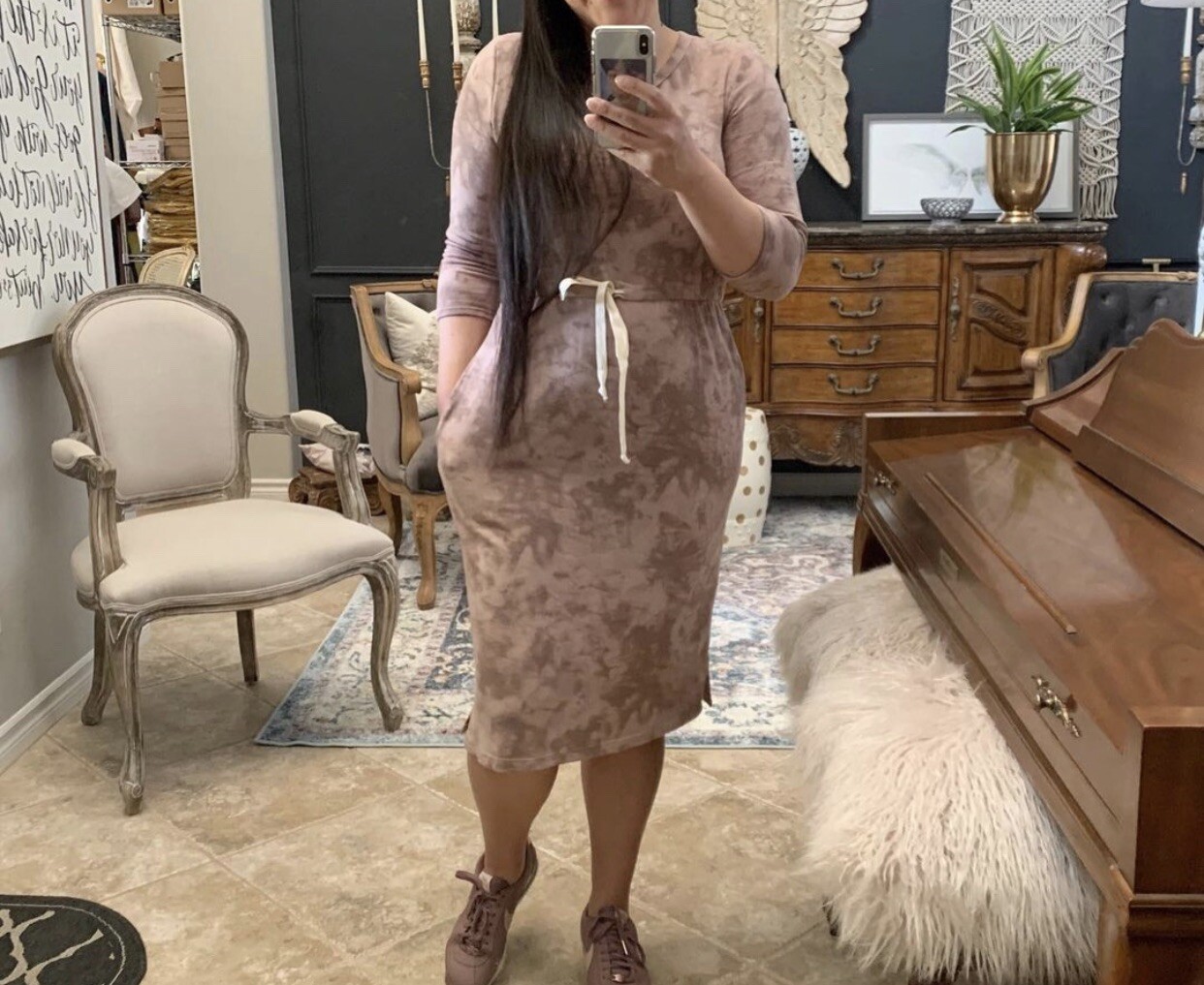 7th Ray Tie Dye Midi Drawstring Dress
