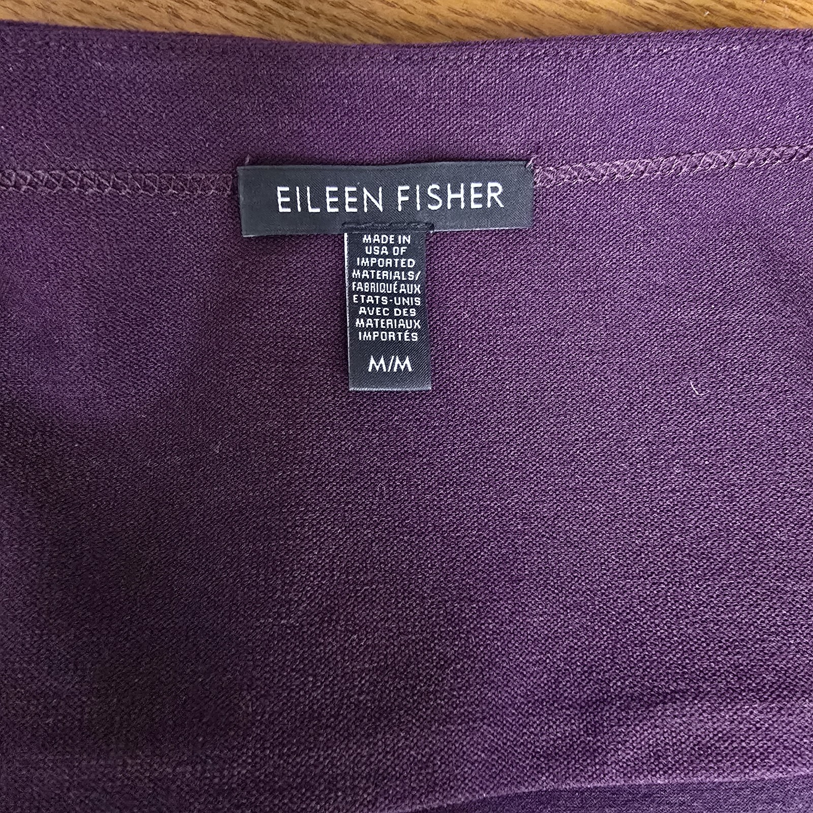 Eileen Fisher Shift Dress Size M Crepe Eggplant Purple 3/4 Sleeve Layering USA
