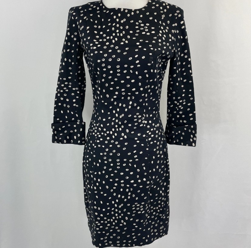 French Connection Fast Spotty Vintage Dress Snowdrop 2 Dot Black White Stretch