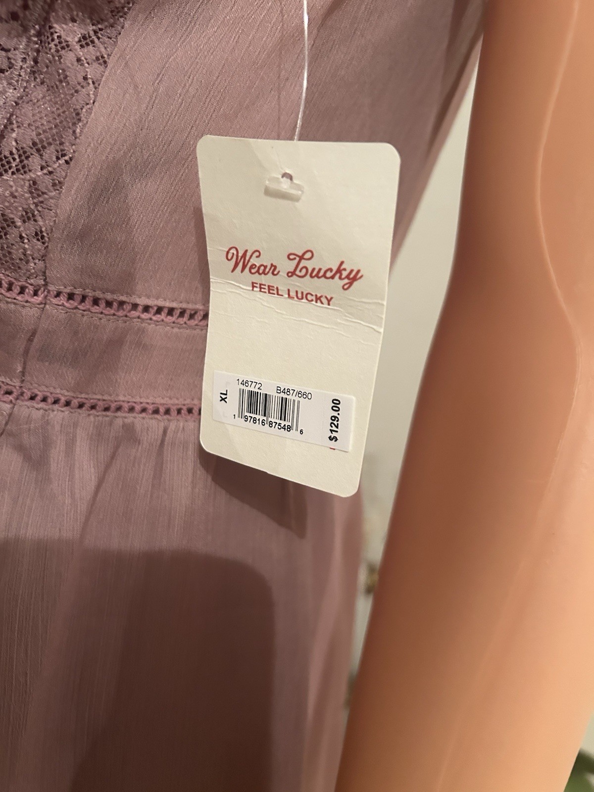 Lucky Brand Purple Solid Lace Sheer A-Line Knee Dress Round Neck Sleeveless XL