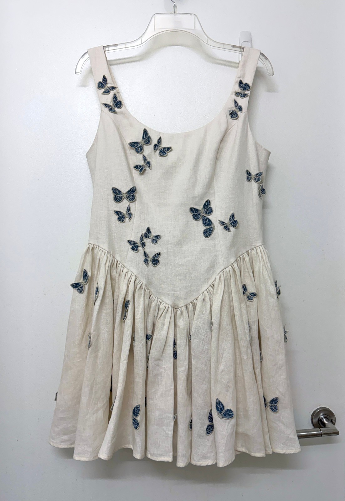 Agua Bendita Pluma Lymanopoda Butterfly Embroidered Mini Dress White Moth L