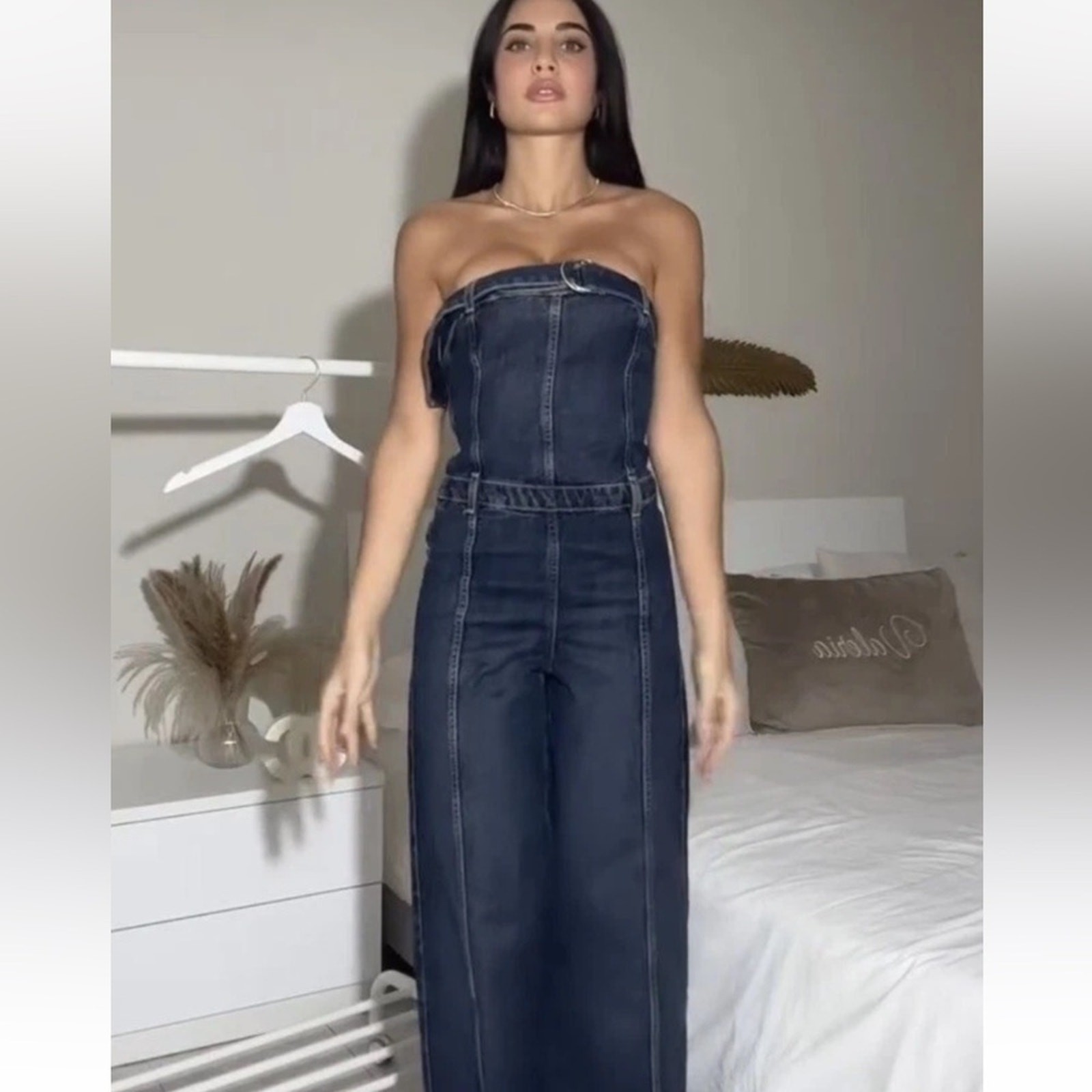 ZARA Strapless TRF Denim Flare jumpsuit 0541/239 small NWT