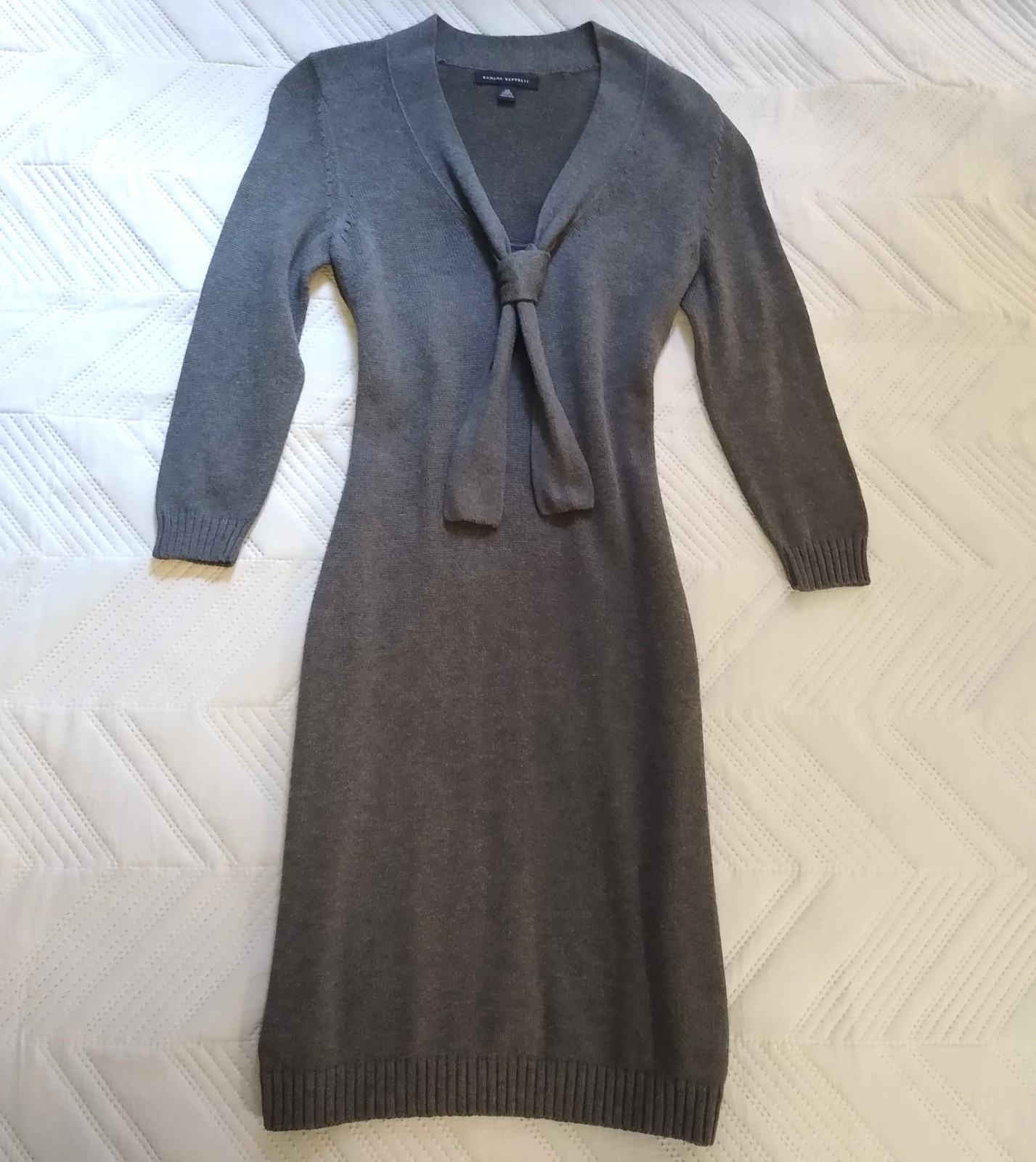 Banana Republic Gray 3/4 Sleeve Necktie Sash Sweater Dress Knit Workwear Size XS