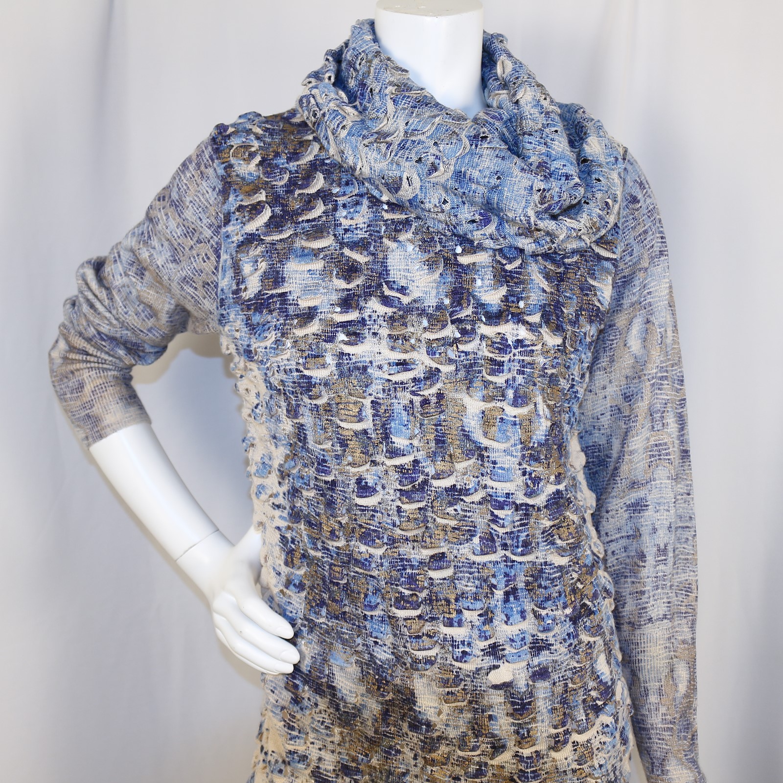 ALBERTO MAKALI Milano Blue Multicolor Acrylic Wool Women Sweater Dress Size L
