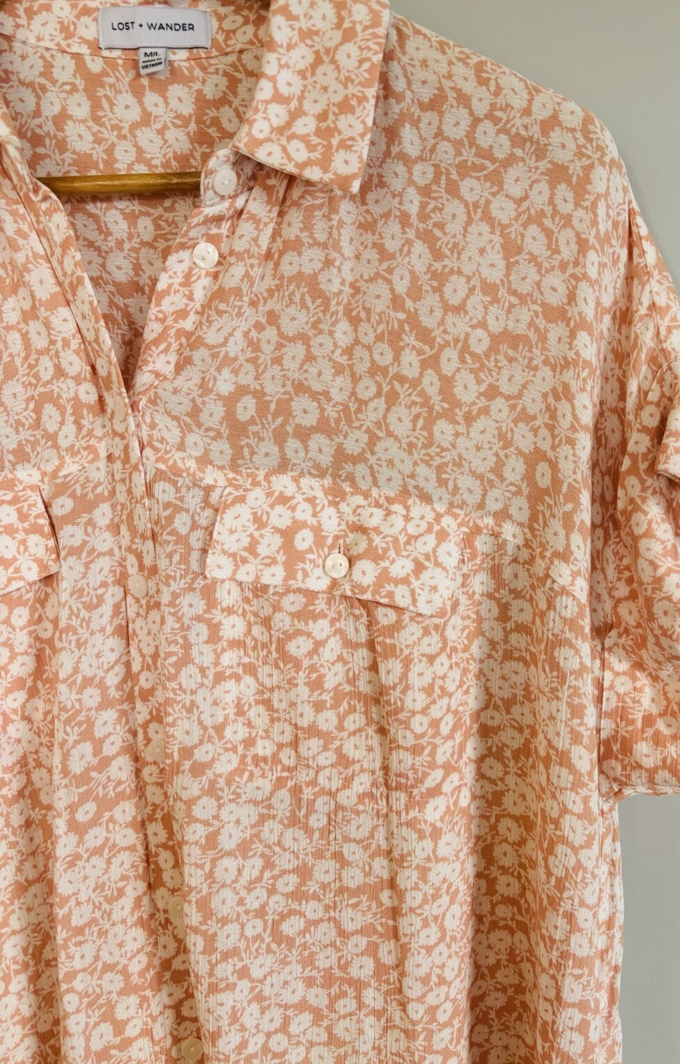Lost And Wander Peach Floral Button Front Dress Size M/L Oversized Flowy Comfort
