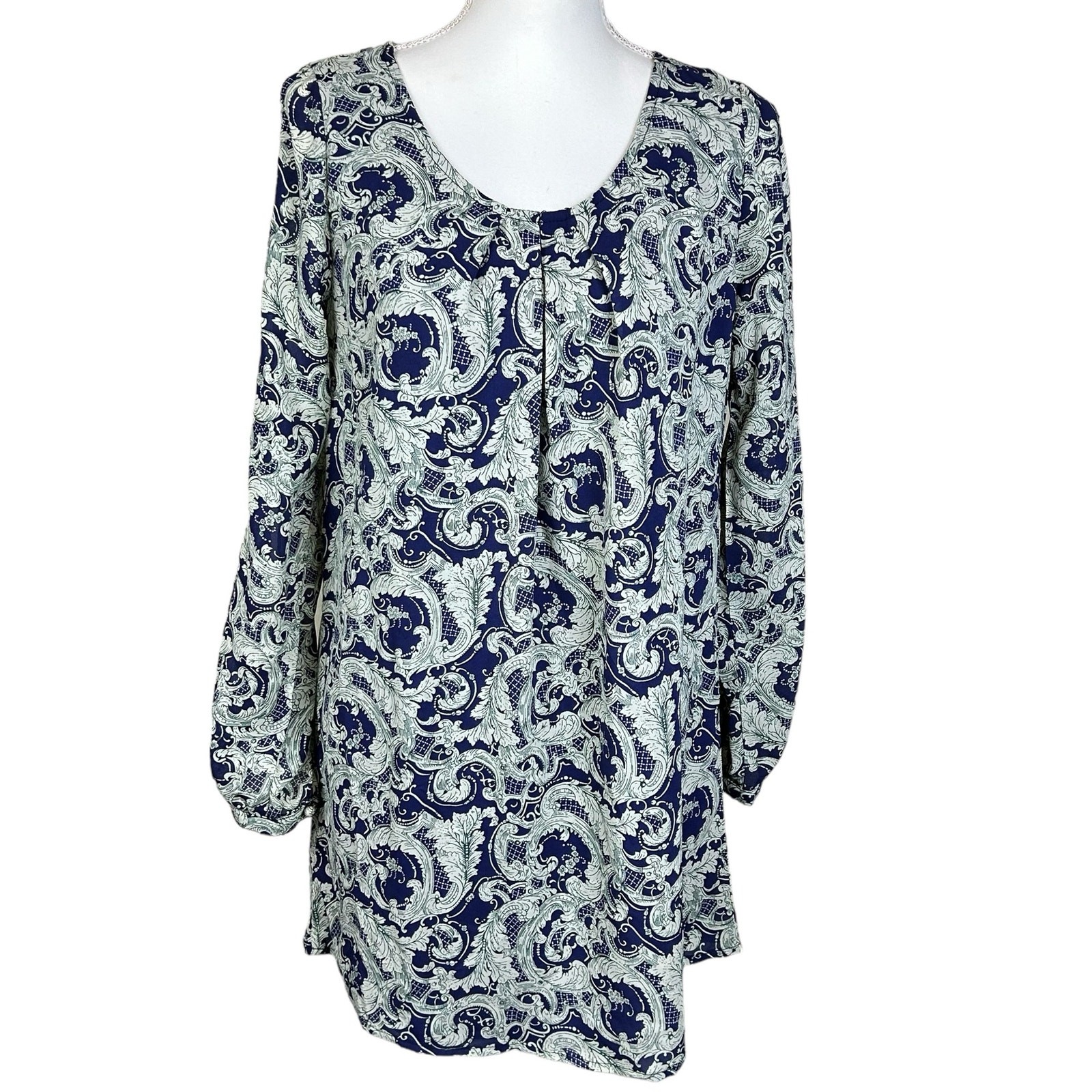 Blu Pepper Tunic Women Small Blue Green Chiffon Slit Sleeves Boho Paisley Dress