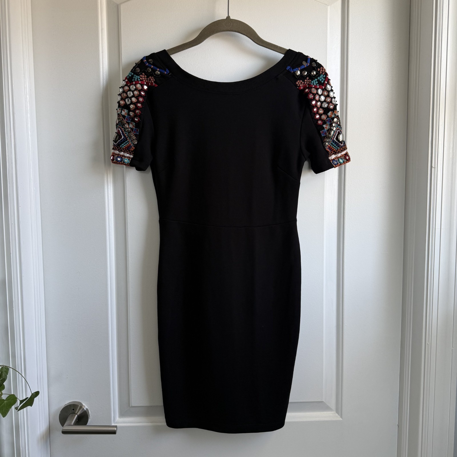 Zara Trafaluc Sz S Black Embellished Beaded Sleeve Fitted Mini Dress Whimsigoth