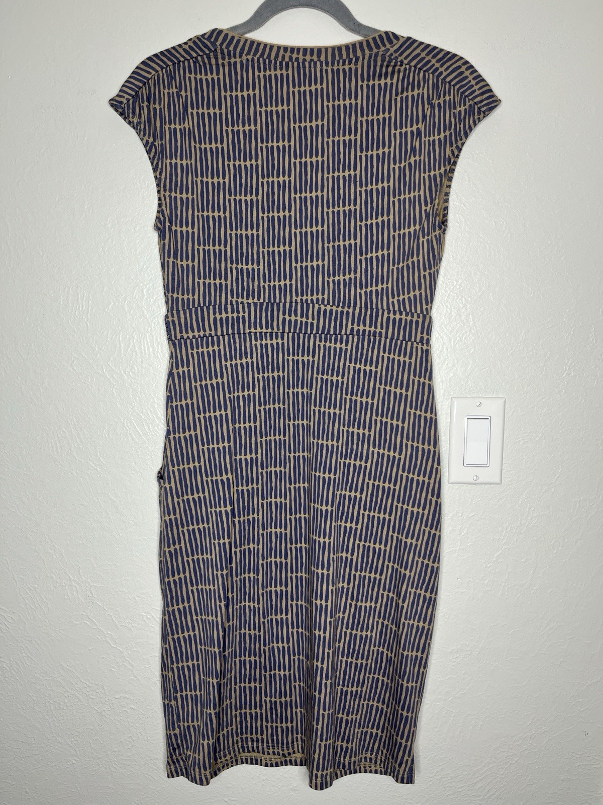 Boden Margot Midi Dress Tan/Blue Printed Jersey – Size 4 Preppy Office Summer