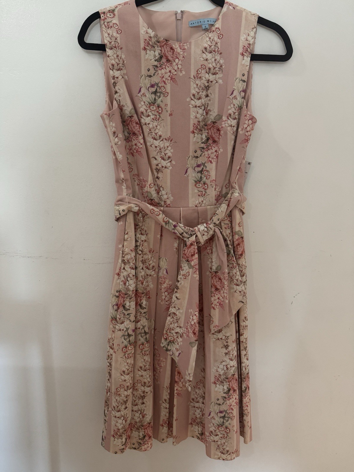 Antonio Melani Women’s Size 2 Pink Floral A-Line Sleeveless Belted Dress