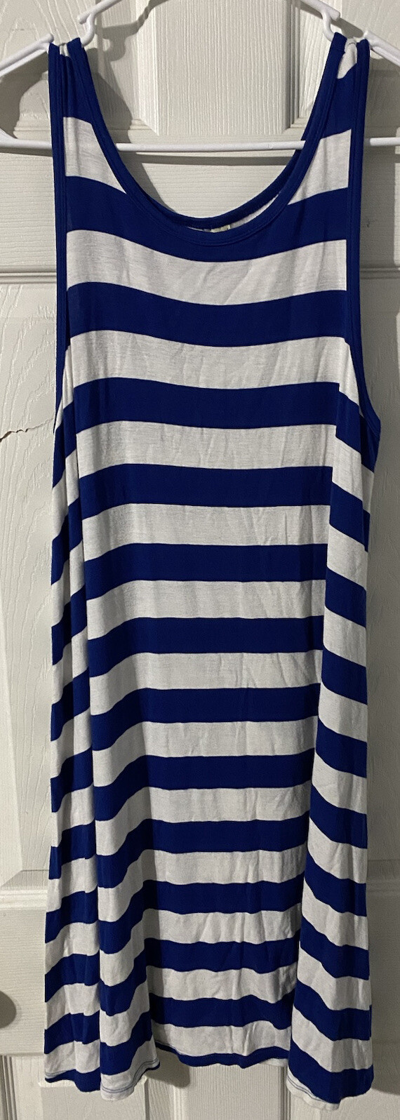 Navy White Stripe Sleeveless Midi Dress Womens Medium Summer Nautical