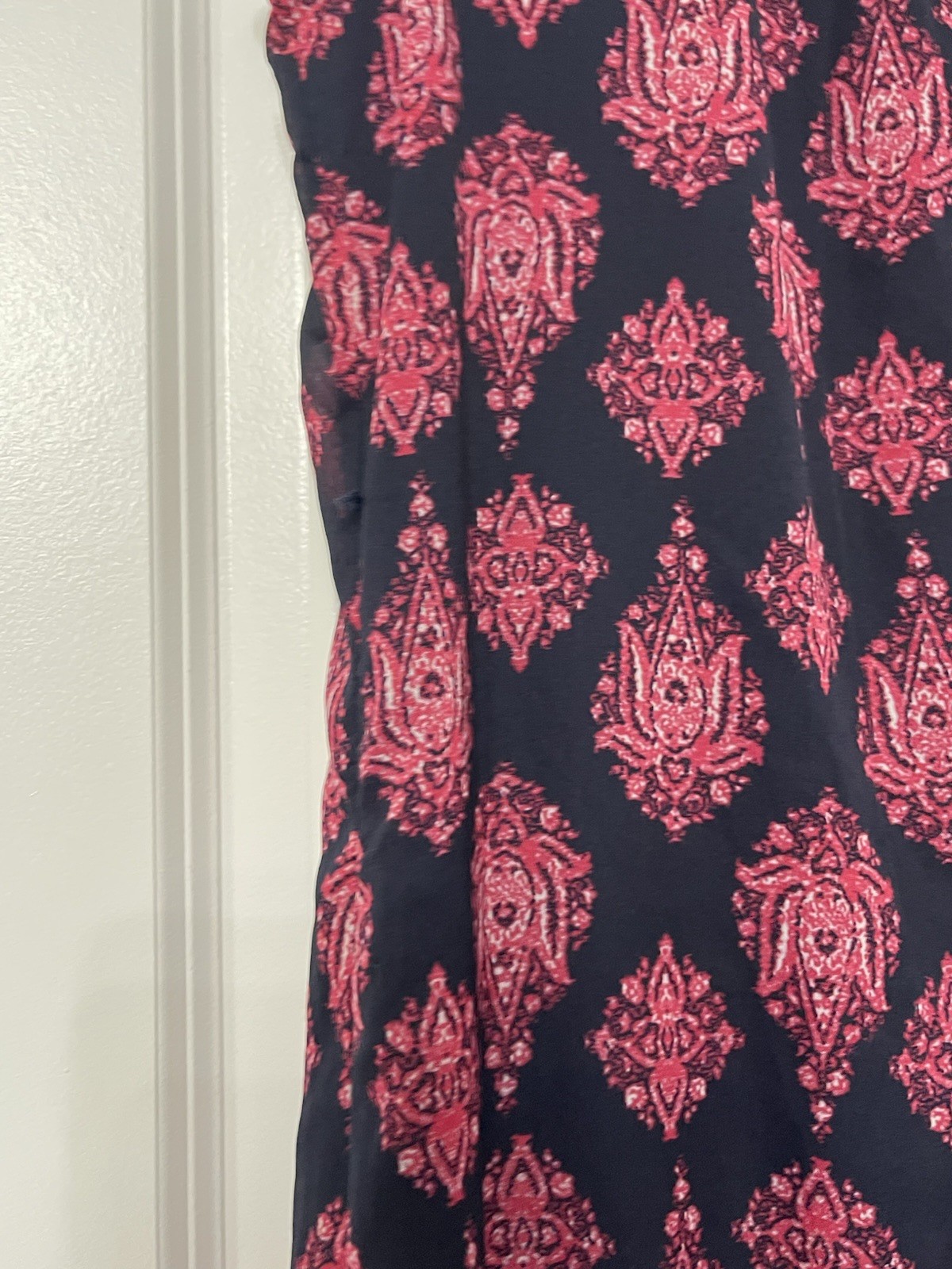 Lucky Brand Pink and Navy Printed Boho Maxi Dress NWT missing belt Boho