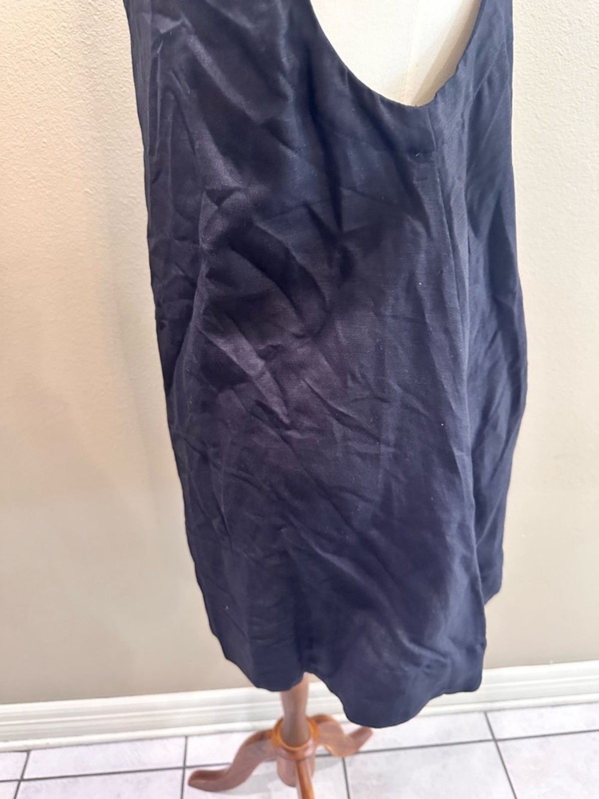 Mabel Linen Blend Summer Sundress Classic Black Sleeveless A-Line Dress Sz S
