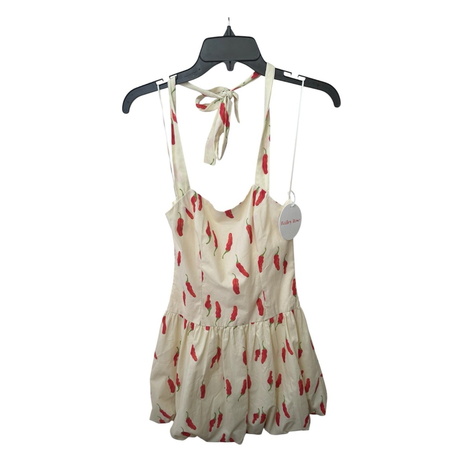 Bailey Rose Cream Red Pepper Print Halter Mini Dress Size XS