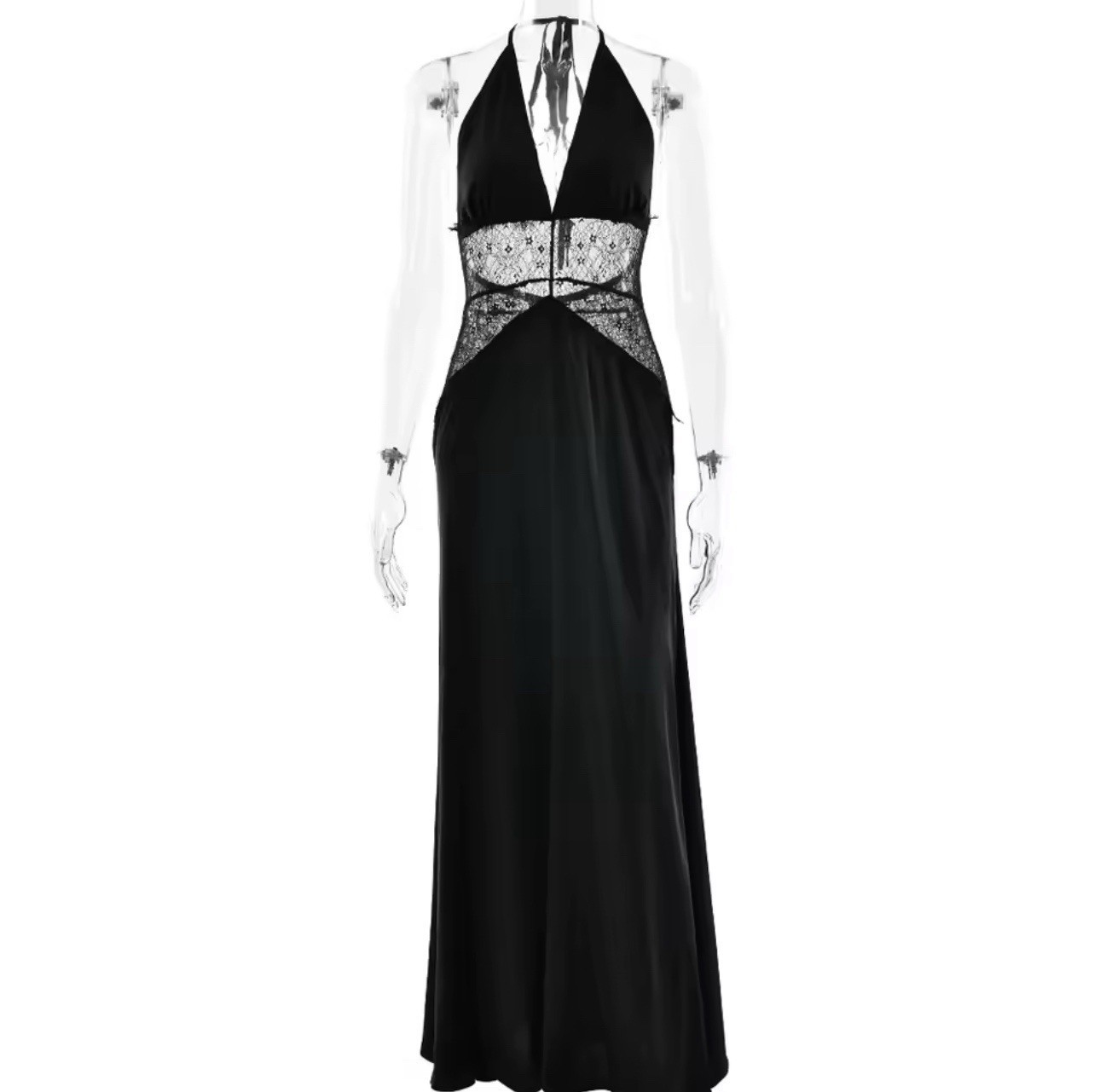 Saide – Halter Gown with Lace Accents In White, Black & Pink Sizes S M L