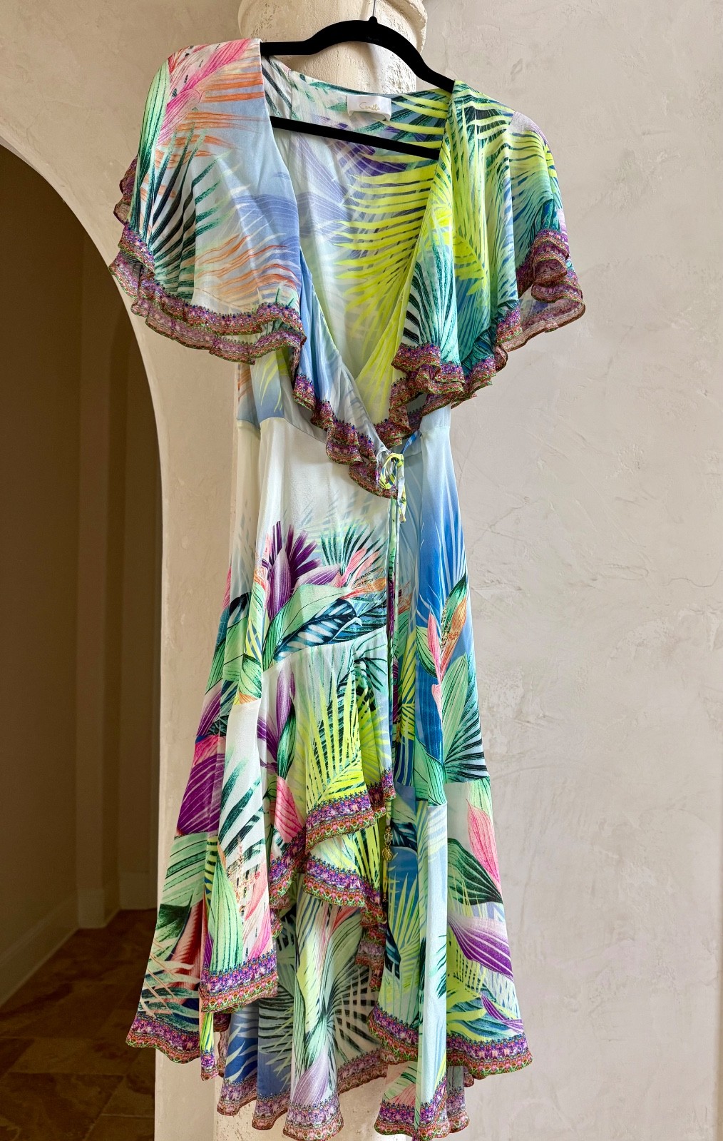 Camilla Silk South Beach Ruffle Wrap Dress Sz Small