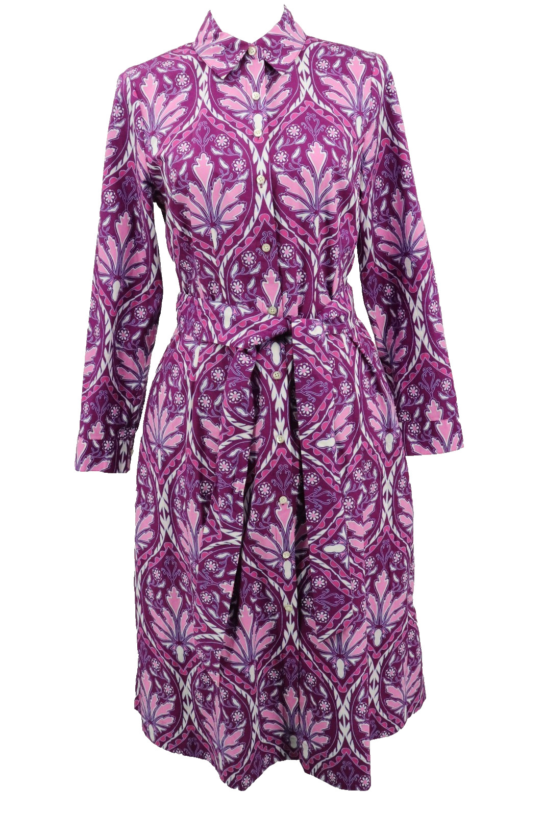 Talbots Midi Shirt Dress Womens 6P Purple Floral Belted Long Sleeves Pockets New