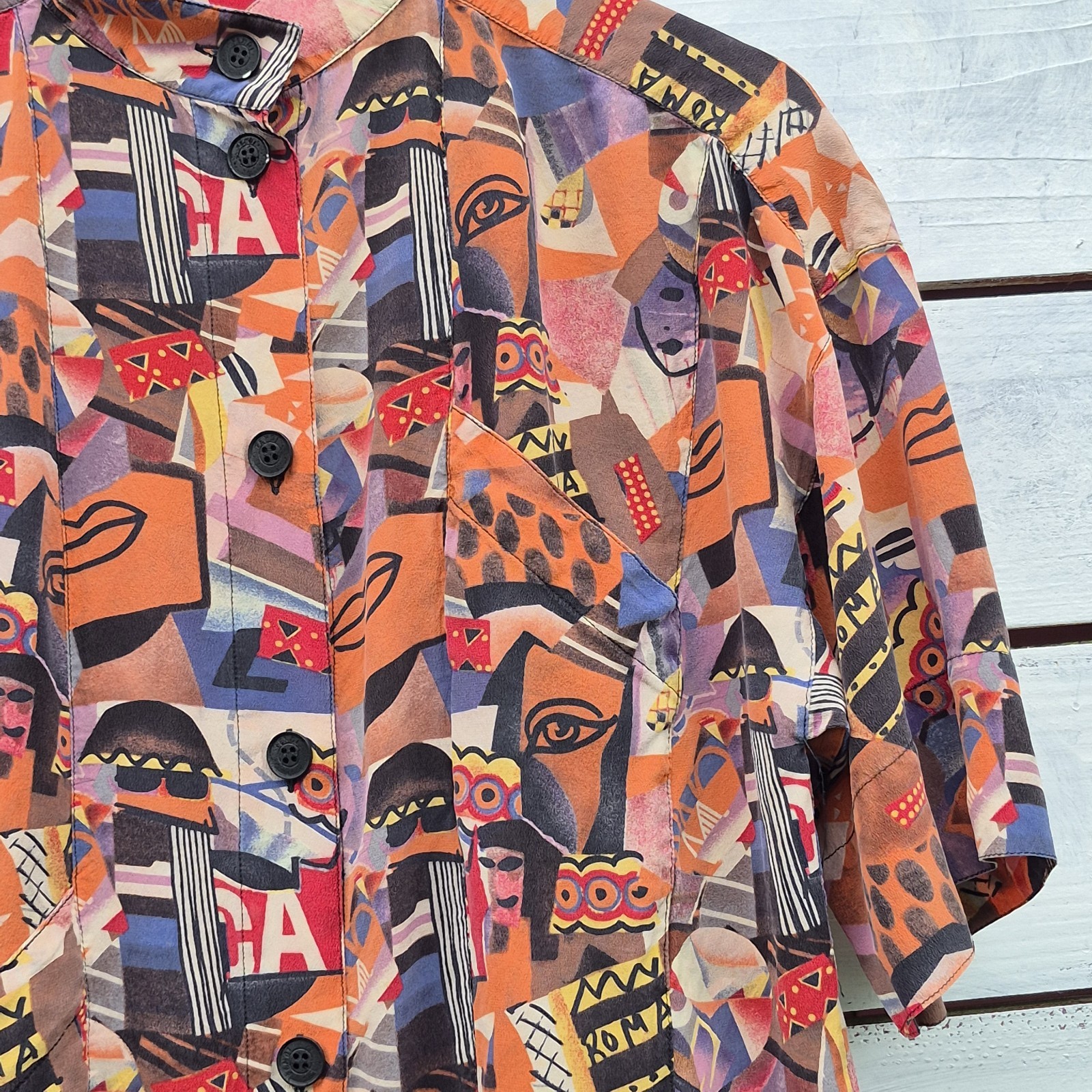 Silk Dress Abstract Face Print Button Front Colorful Graphic Fendi Logo Buttons