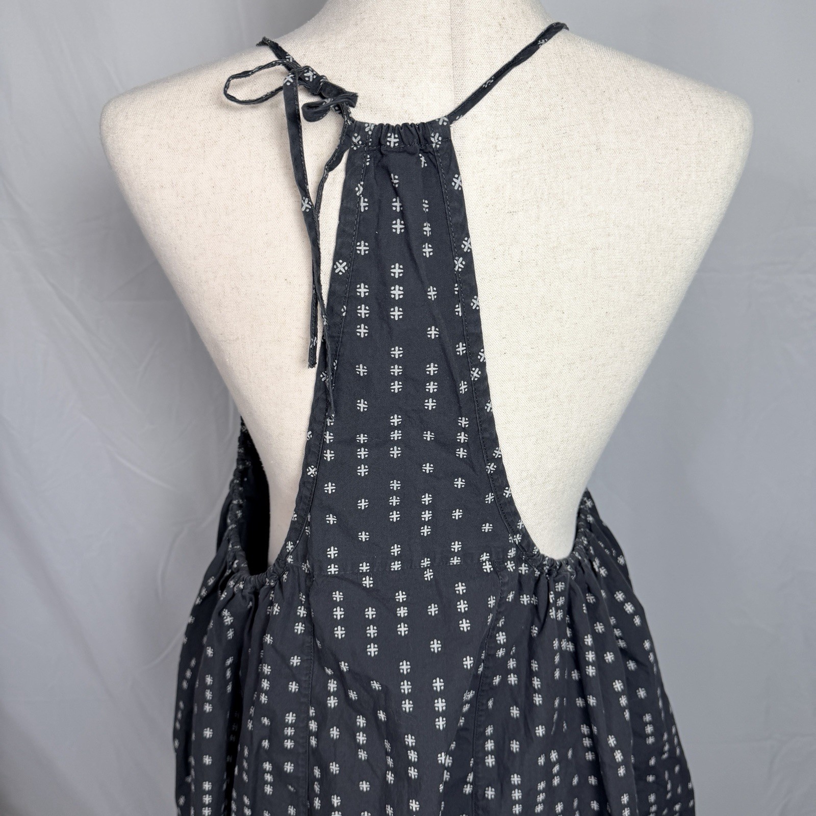 Free People Charcoal Grey Floral Halter Sundress,cottagecore, boho,flowy cotton