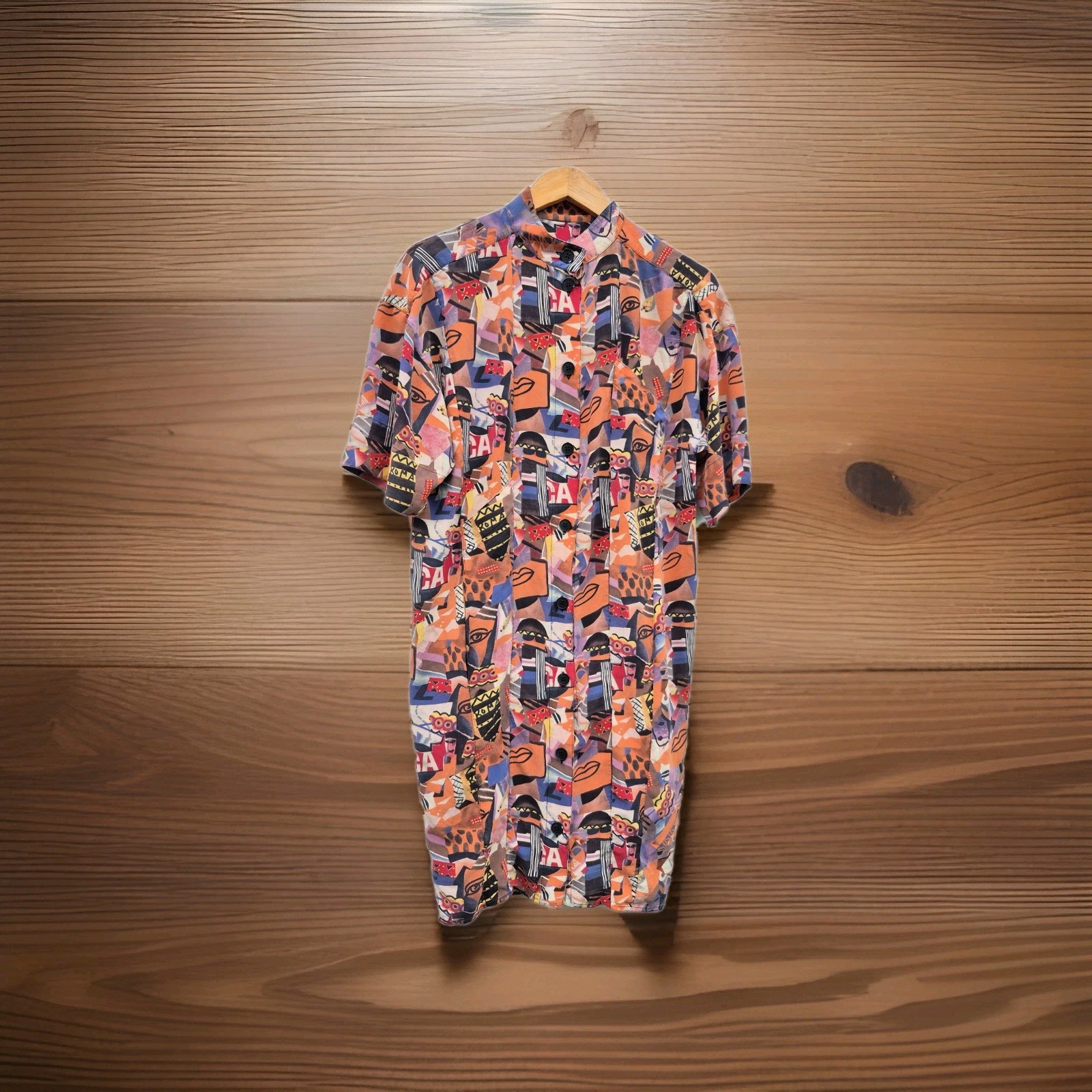 Silk Dress Abstract Face Print Button Front Colorful Graphic Fendi Logo Buttons