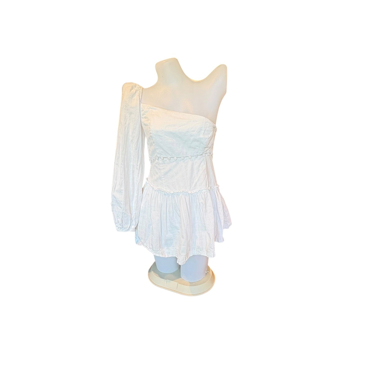 ♾️White One Shoulder Ruffle Mini Dress Statement Boho Seven Wonders Sz XS/4♾️