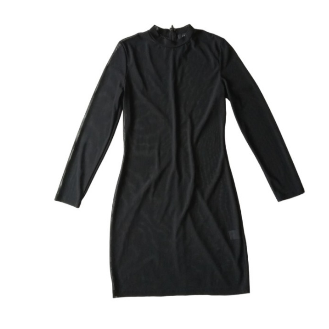 Akira Black Long Sleeve Mesh Fabric Mini Length Bodycon Dress Women’s Size Large