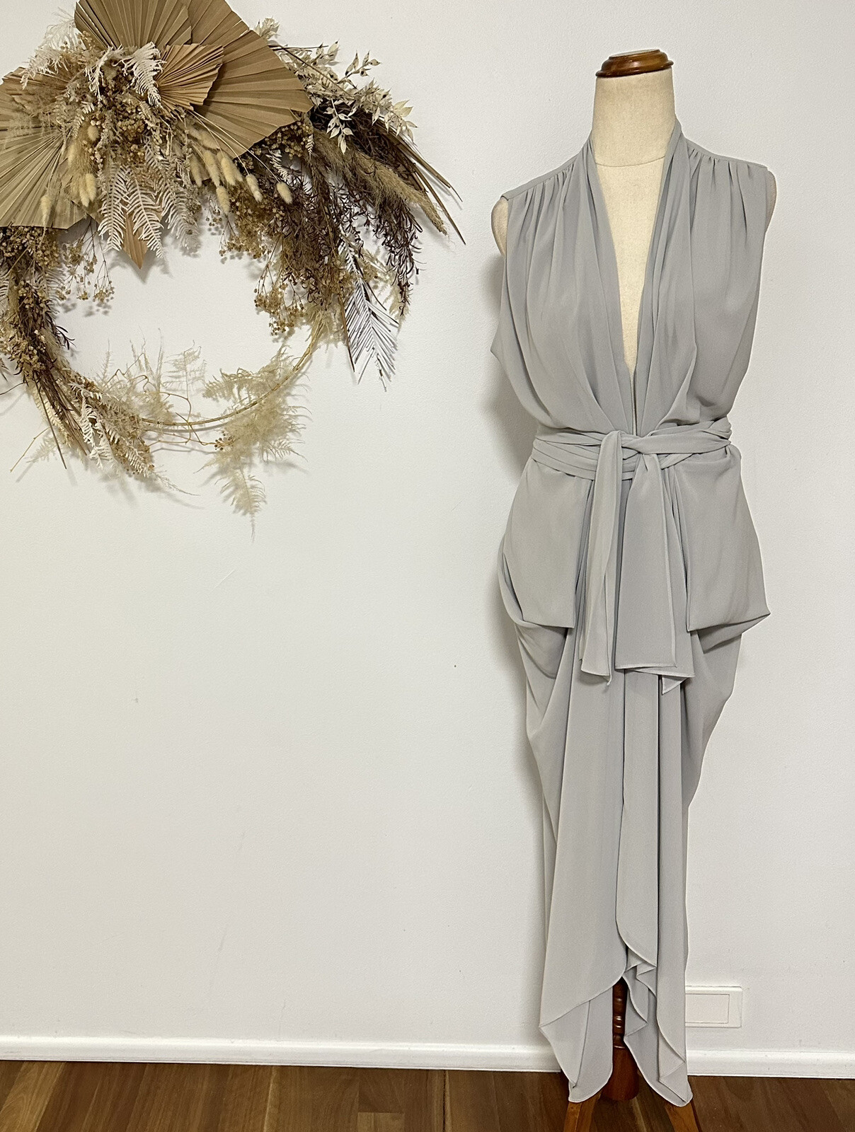 CARLA ZAMPATTI WATERFALL DRESS Light Blue/ Grey Event Party Cocktail Size 8
