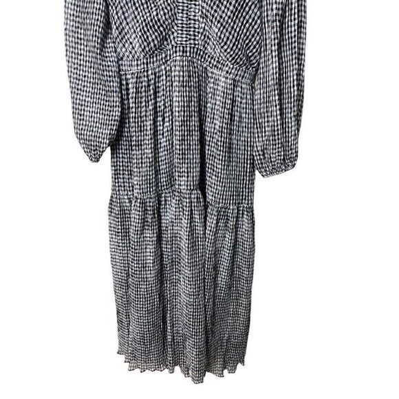 Bec & Bridge Nadine Crinkled Gingham Midi Dress Black US 6 UK 10 2249