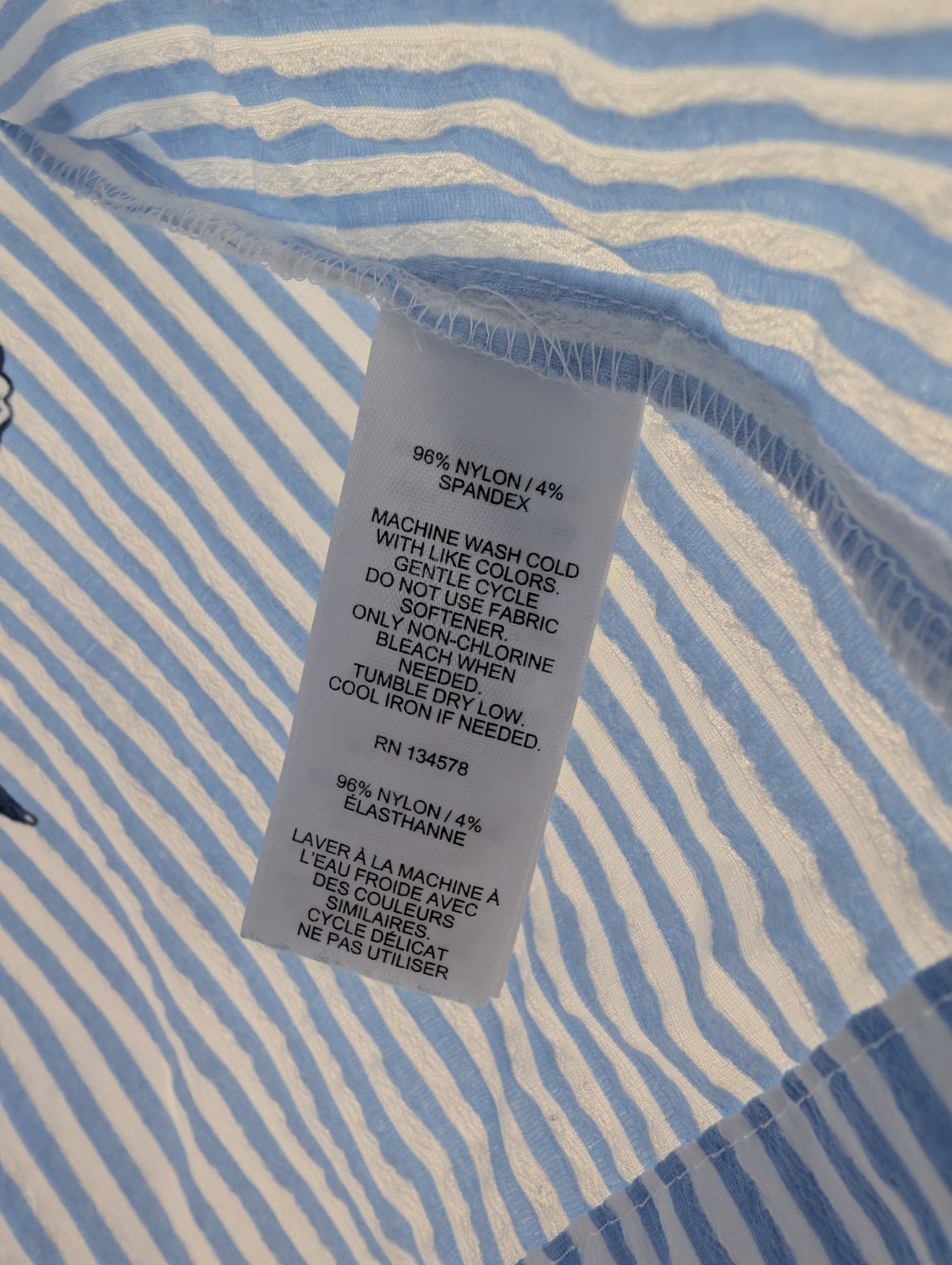 Vineyard Vines Performance Seersucker Dress L Blue White Stripe Floral Nautical