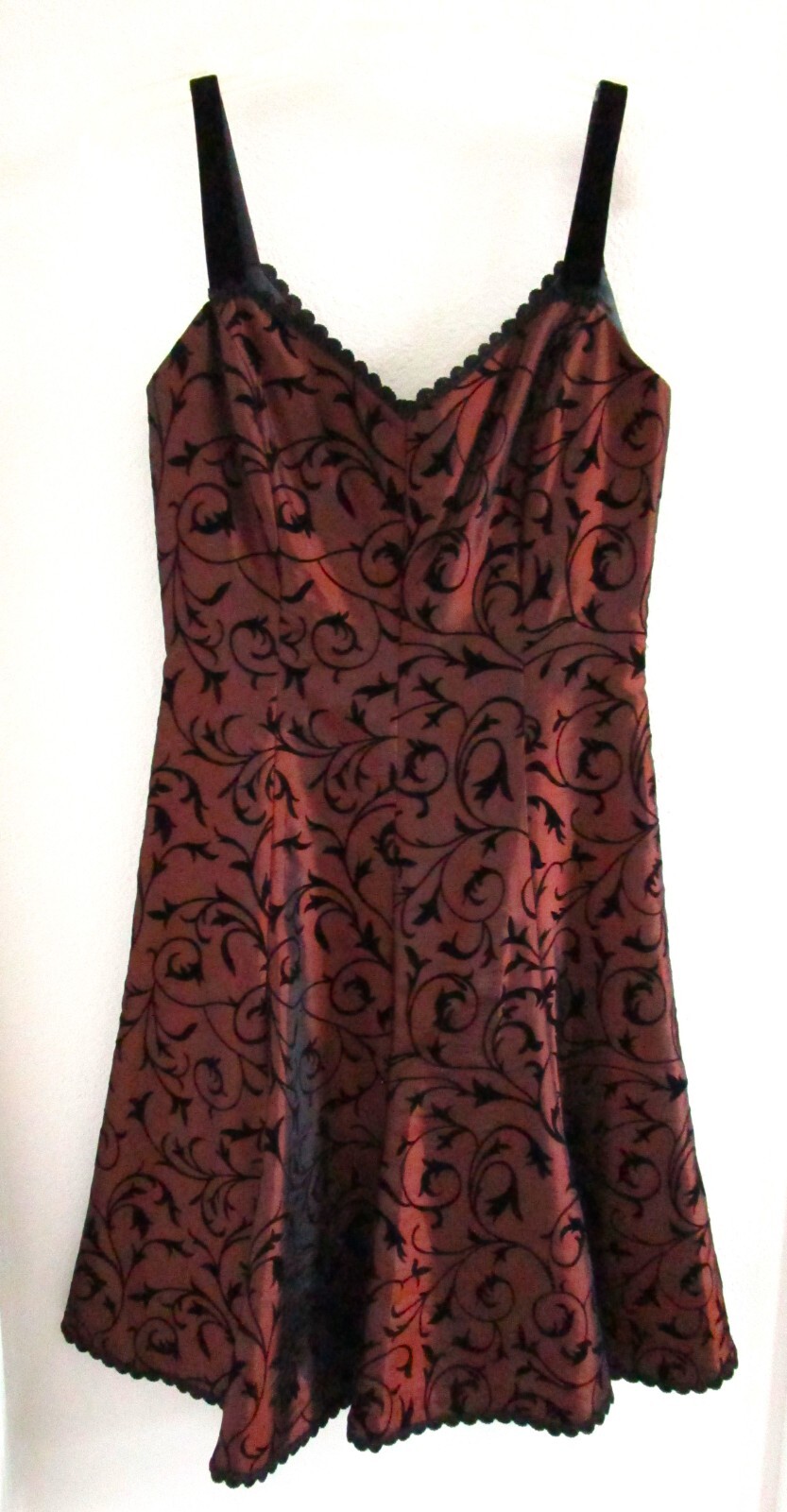 Evan Picone FIt and Flare Copper w/Black Design & Trim Satiny Midi Dress Sx 2P