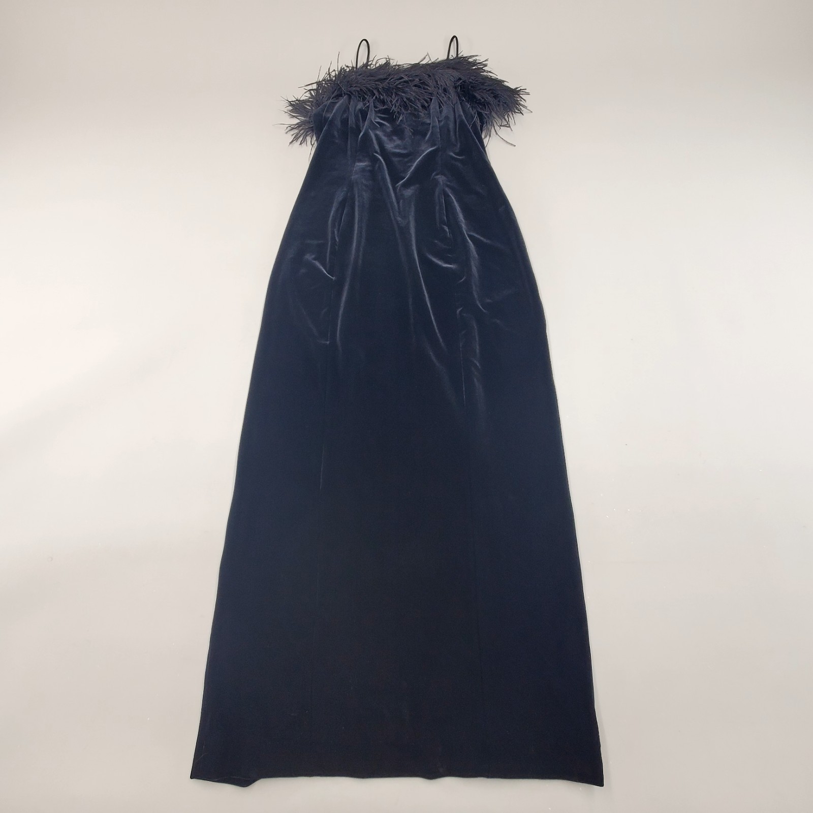 VTG 90s Alex Evenings Black Velvet Prom Dress 14 Ostrich Feathers Gown USA Made