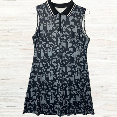Freeye Polo Dress Womens L Black Geometric Golf Tennis Pickleball Preppy Stretch