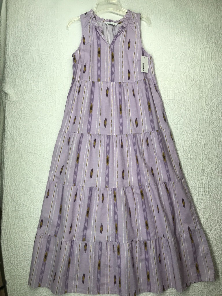 Sonoma A Line Tiered Maxi Dress Size S Sleeveless 100% Cotton Boho Lavender NWT