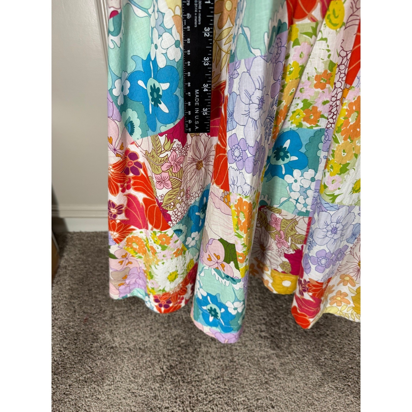 Patchwork Floral Midi Dress Womens M Tie Front Boho Colorful Sundress Resort