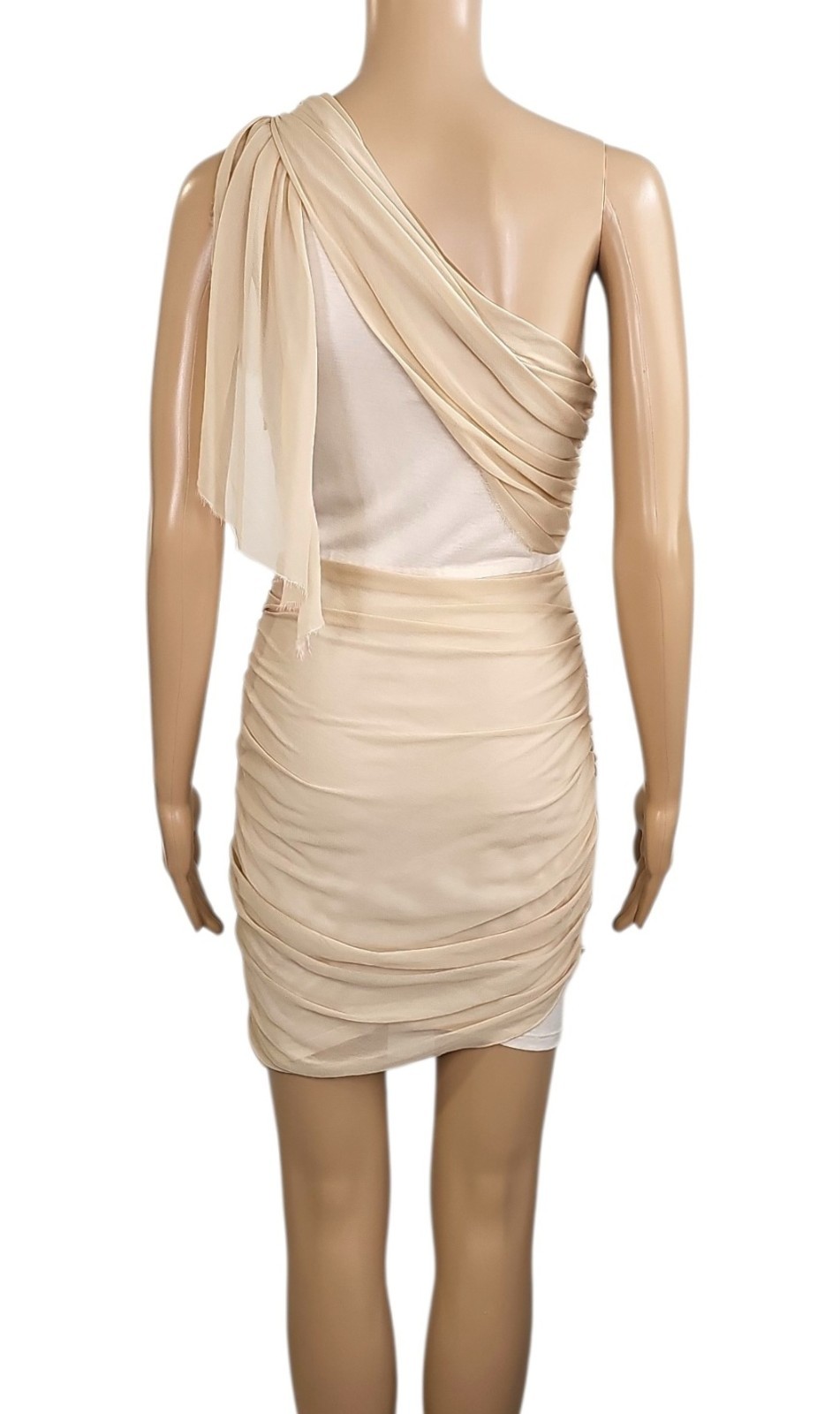ALICE + OLIVIA Ivory Beige One Shoulder Asymmetric Jersey Silk Mini Dress XS