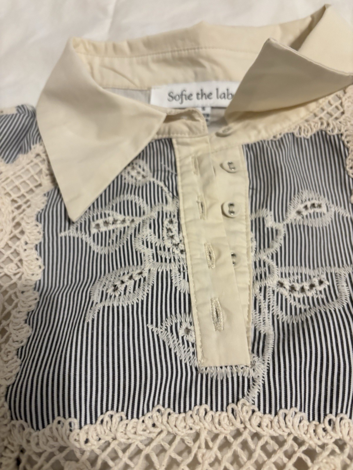 Sofie the label Blue White Striped Shirt Dress S Collared 3/4 Sleeve Button